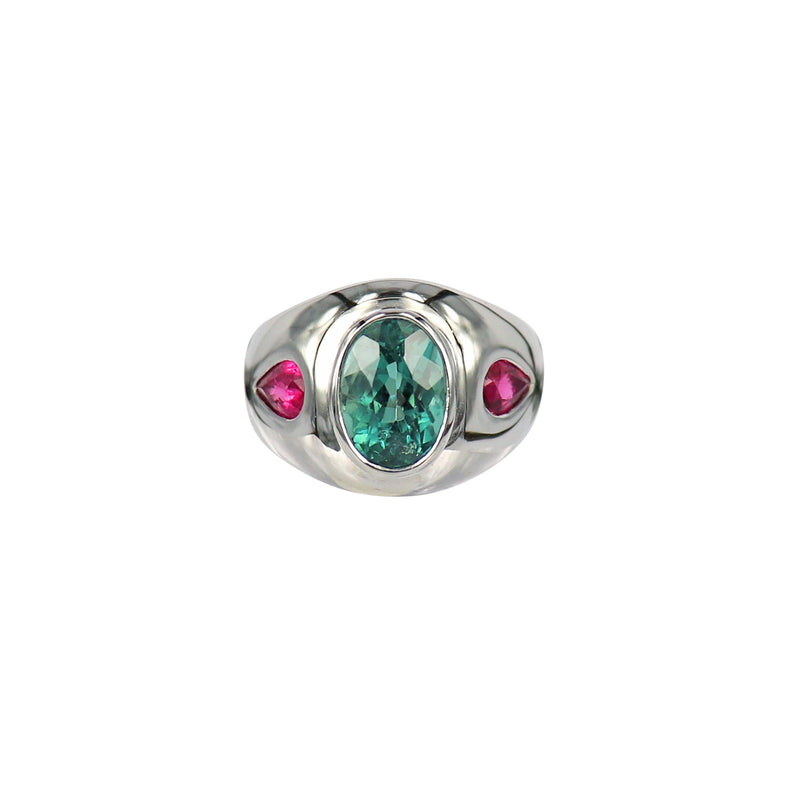 Green and Rubellite Tourmaline Ring