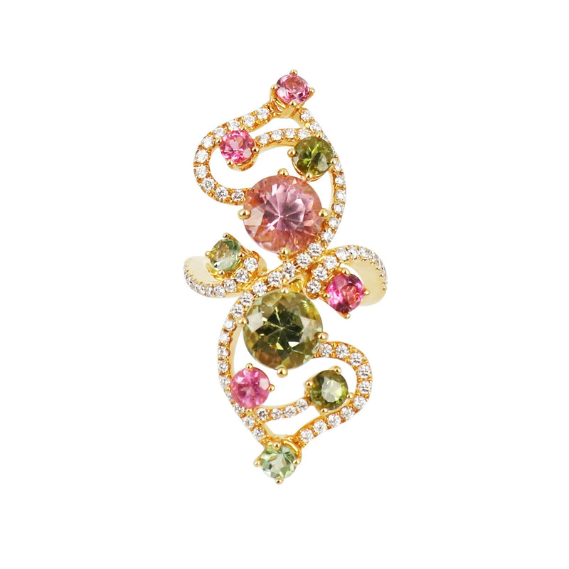 Pink and Green Tourmaline Diamond ring