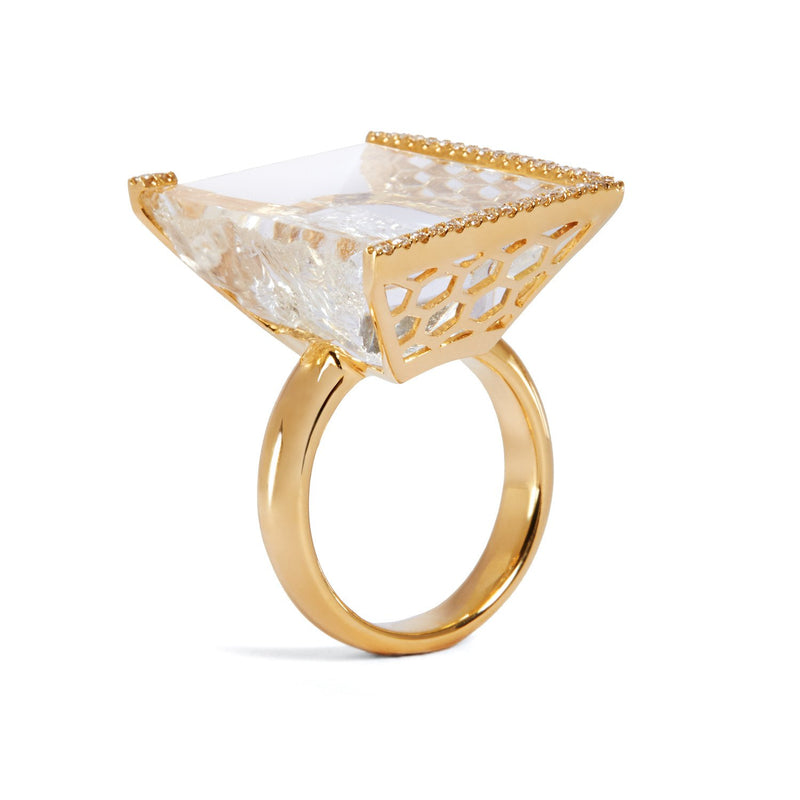 Rock Crystal INFINITY ICE diamond ring in 18K gold