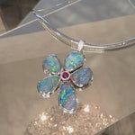 Floating Islands Collection - Opal and Rubellite Diamond White Gold Pendant