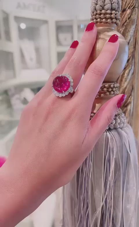 Cabochon Rubellite Diamond Ring