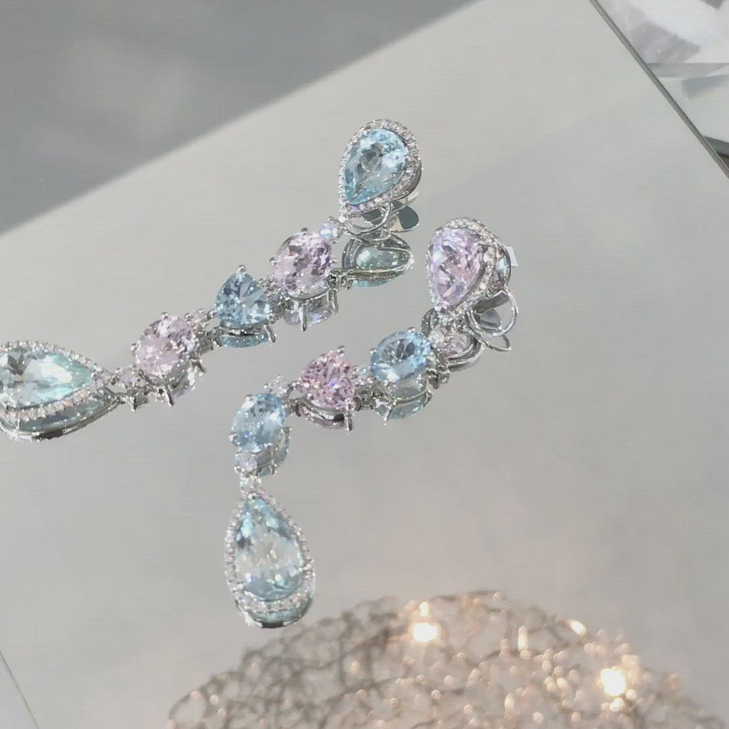 Kunzite and Aquamarine Diamond Earrings