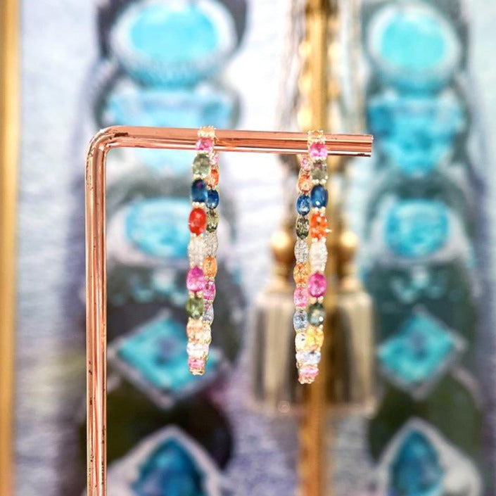 Multi Sapphire and diamond Earring Hoops