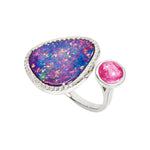 Floating Islands Collection - Bushfire Opal, Rubellite and Diamond Duette Ring
