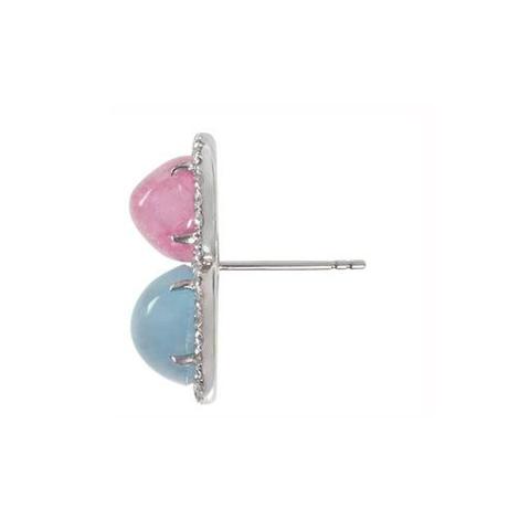 Cabochon Snowman Pink Tourmaline Aquamarine Diamond Earrings